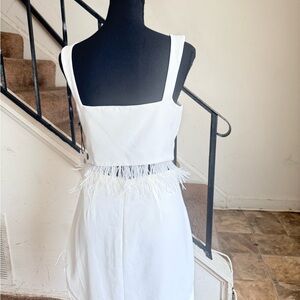 SAYLOR White Feather-Trim Mini Dress